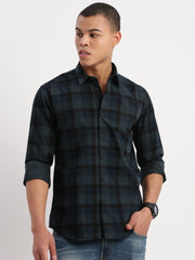 Men Tartan Checks Teal Shirt-Jessy-2554-Teal
