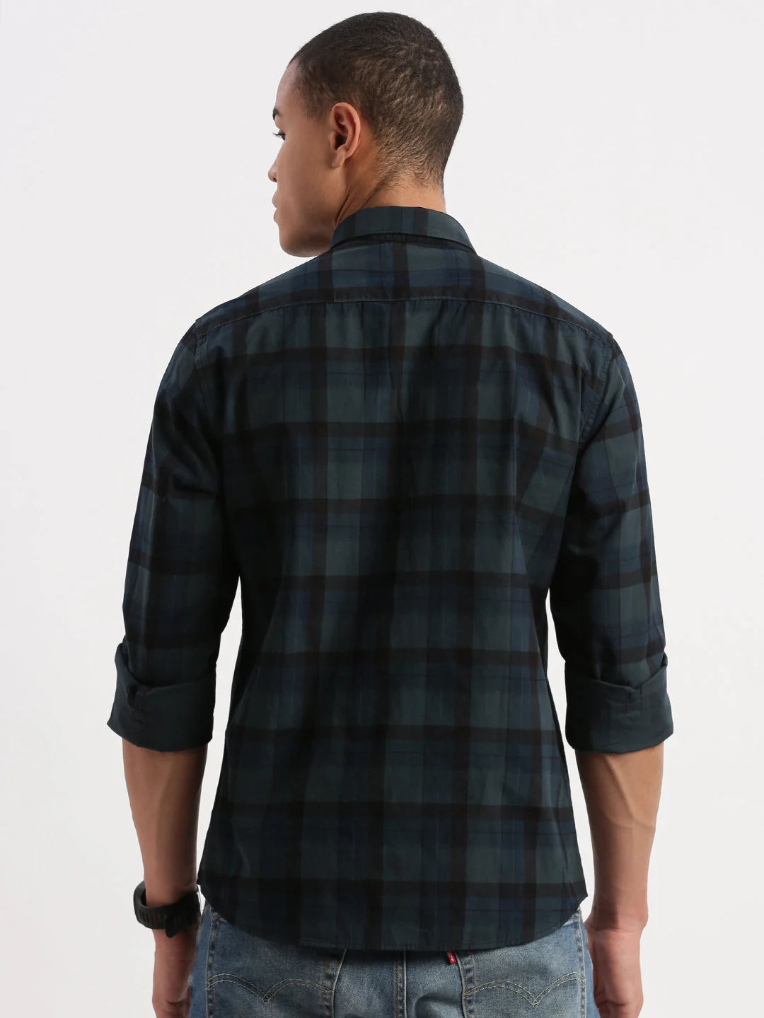 Teal Tartan Checks Cotton Mens Shirt | DesiQlo Formal Shirts