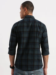 Men Tartan Checks Teal Shirt-Jessy-2554-Teal