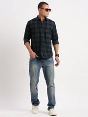 Men Tartan Checks Teal Shirt-Jessy-2554-Teal