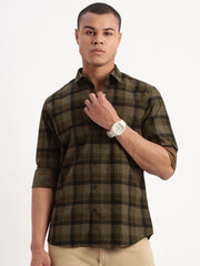 Men Tartan Checks Olive Shirt-Jessy-2555-Olive