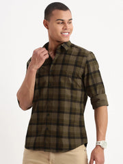 Men Tartan Checks Olive Shirt-Jessy-2555-Olive