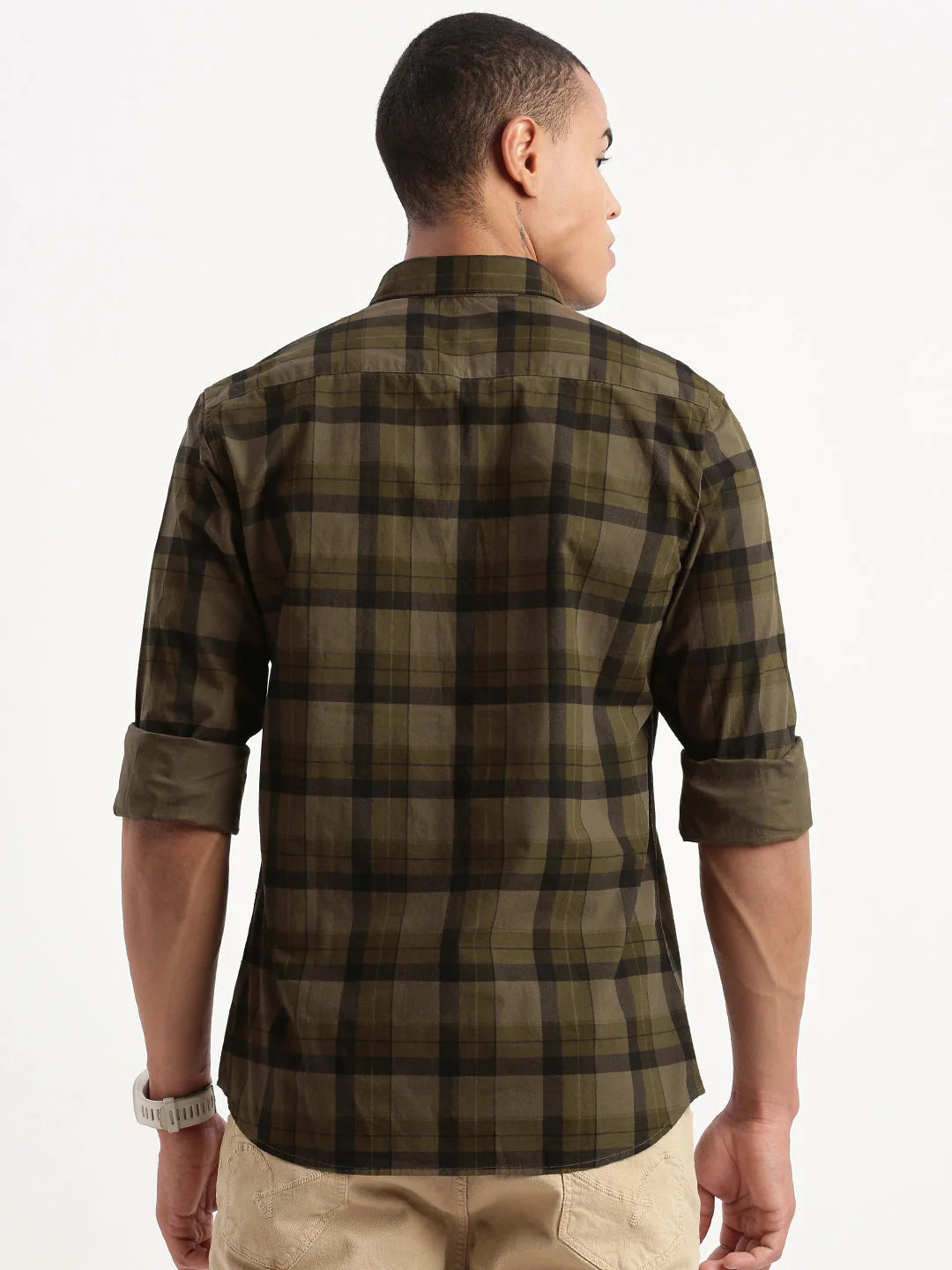 Olive Tartan Checks Cotton Mens Shirt | Stylish DesiQlo