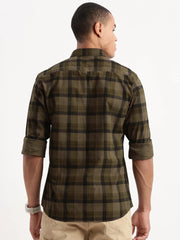 Men Tartan Checks Olive Shirt-Jessy-2555-Olive