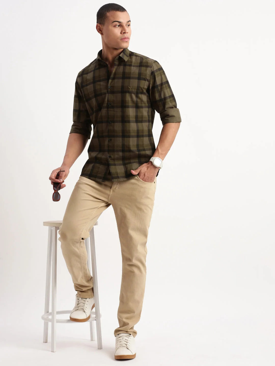 Olive Tartan Checks Cotton Mens Shirt | Stylish DesiQlo