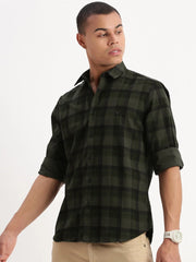 Men Tartan Checks Green Shirt-Jessy-2556-Green