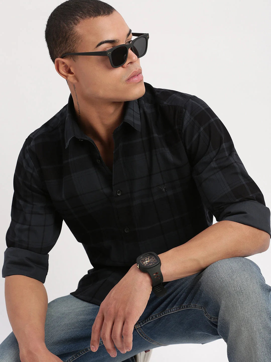 Men's Teal Tartan Checks Cotton Shirt | DesiQlo Mens Shirt