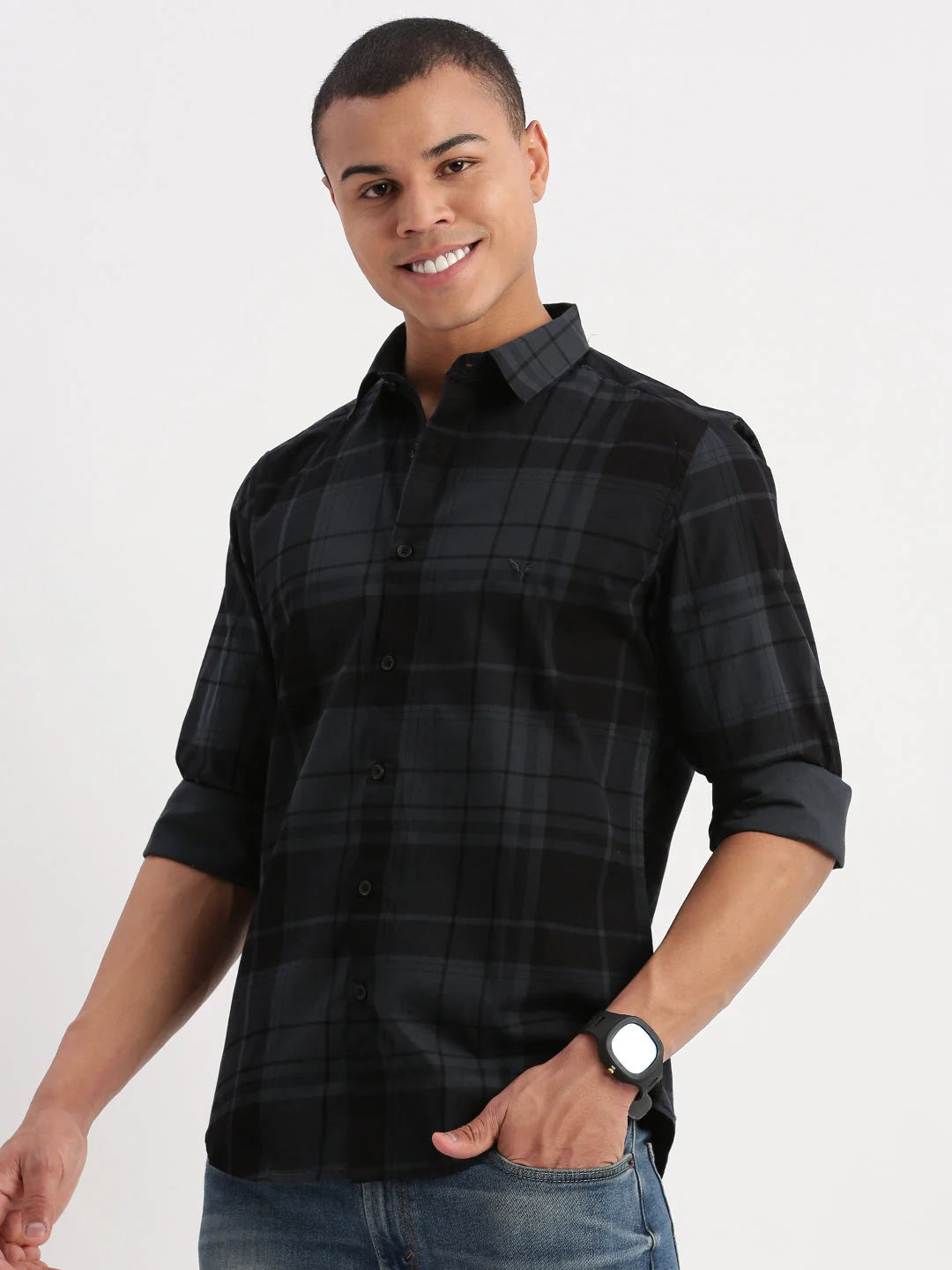 Men's Teal Tartan Checks Cotton Shirt | DesiQlo Mens Shirt