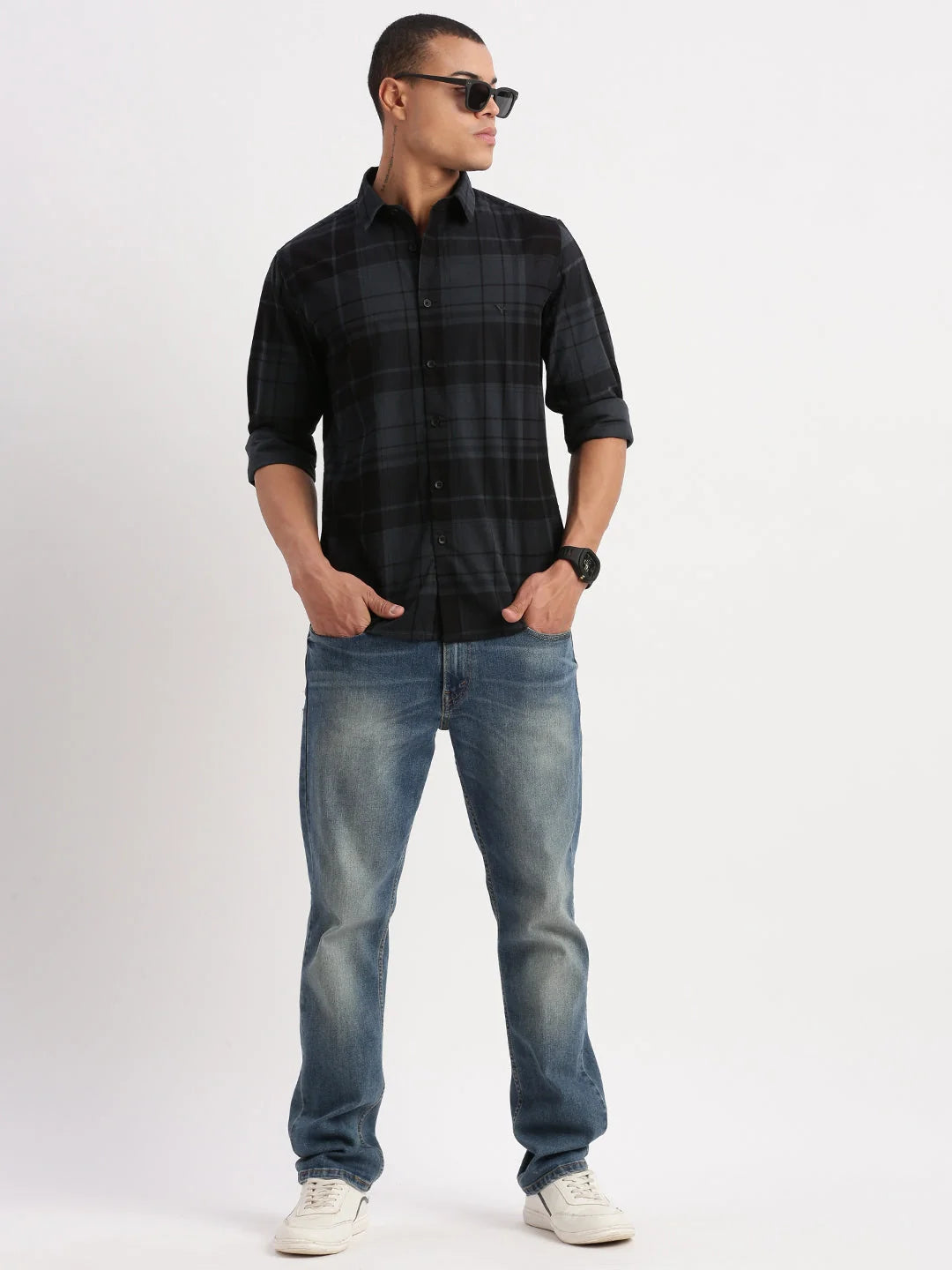 Men's Teal Tartan Checks Cotton Shirt | DesiQlo Mens Shirt