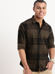 Men Tartan Checks Olive Shirt-Jessy-2559-Olive