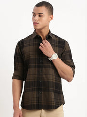 Men Tartan Checks Olive Shirt-Jessy-2559-Olive