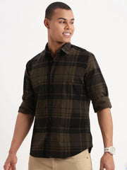 Men Tartan Checks Olive Shirt-Jessy-2559-Olive