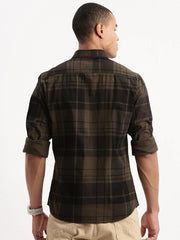 Men Tartan Checks Olive Shirt-Jessy-2559-Olive