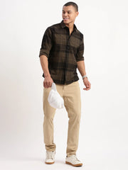 Men Tartan Checks Olive Shirt-Jessy-2559-Olive