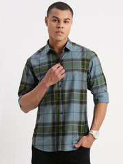 Men Tartan Checks Blue Shirt-Jessy-2560-Blue