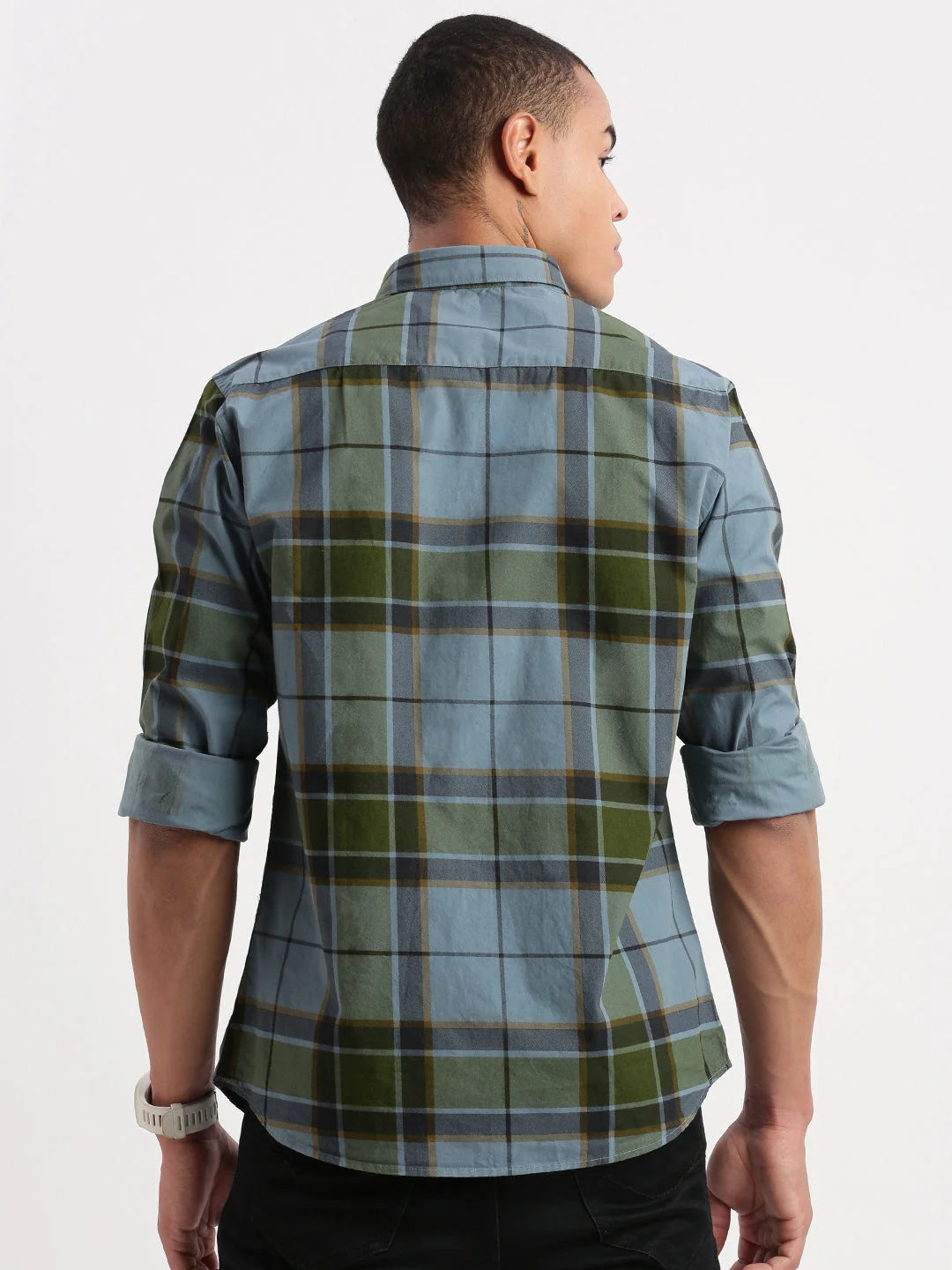 Men's Blue Tartan Checks Cotton Shirt | Casual Mens Shirt