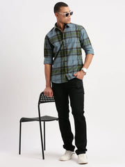 Men Tartan Checks Blue Shirt-Jessy-2560-Blue