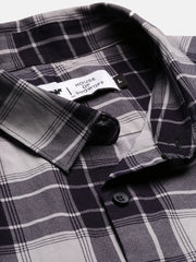 Men Spread Collar Checked Slim Fit Navy Blue Shirt-Jessy-2610-Navyblue