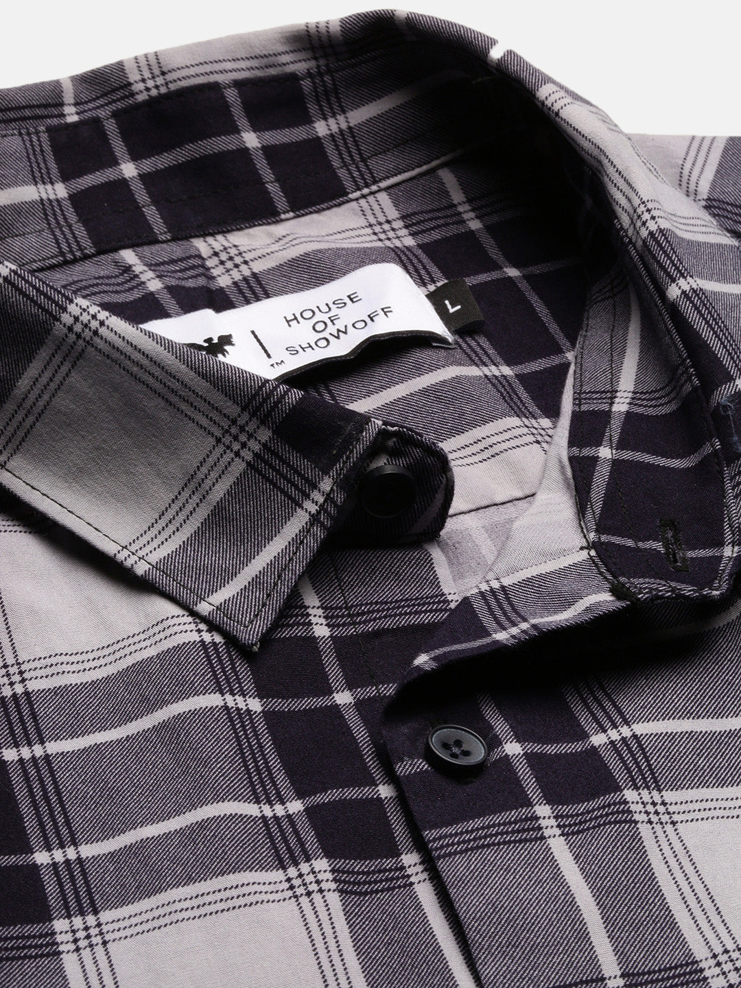 DesiQlo: Mens Checked Slim Fit Cotton Shirt - Navy Blue
