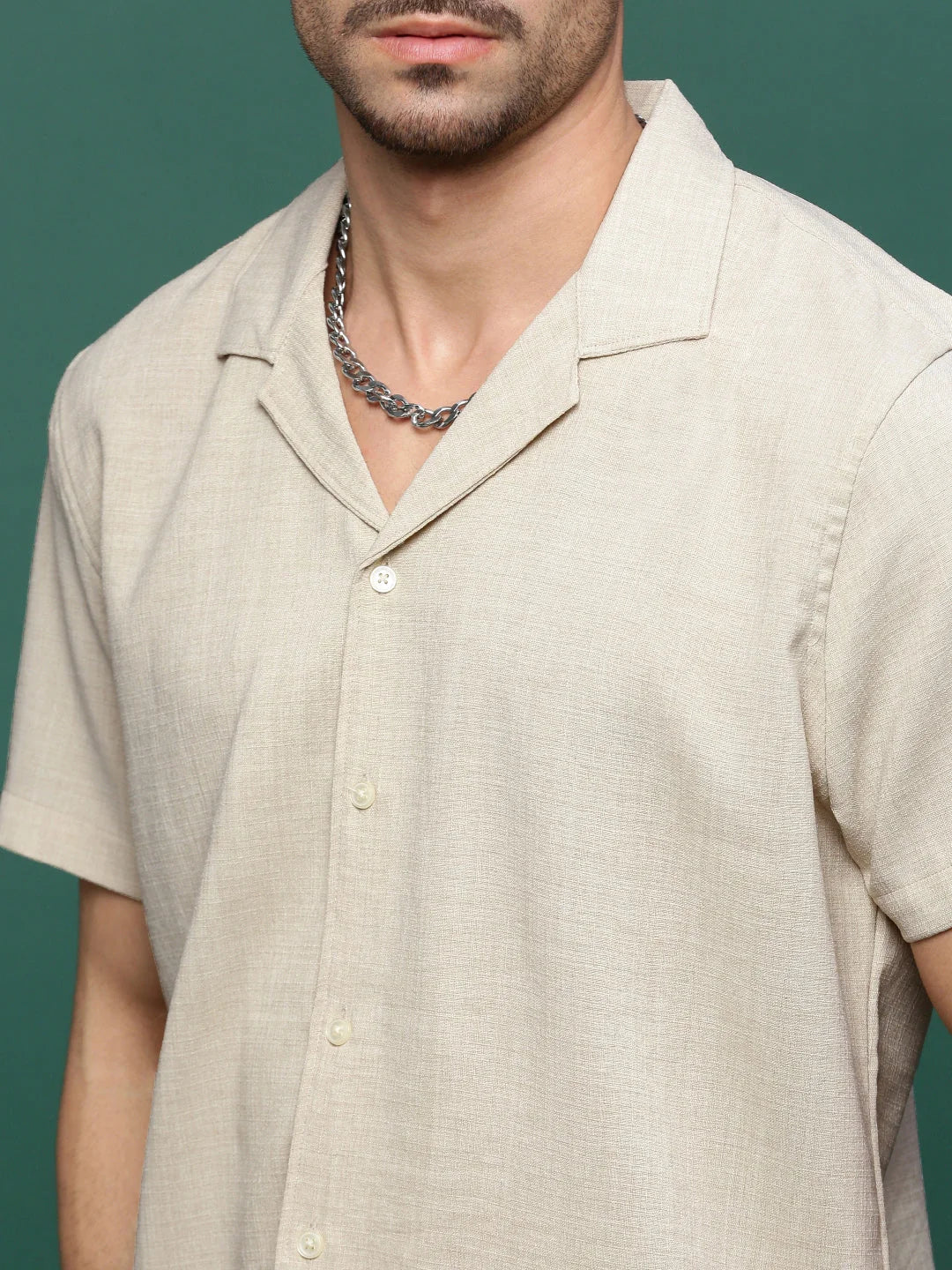 Beige Mens Co Ords Set | Cuban Collar | Two Piece Sets