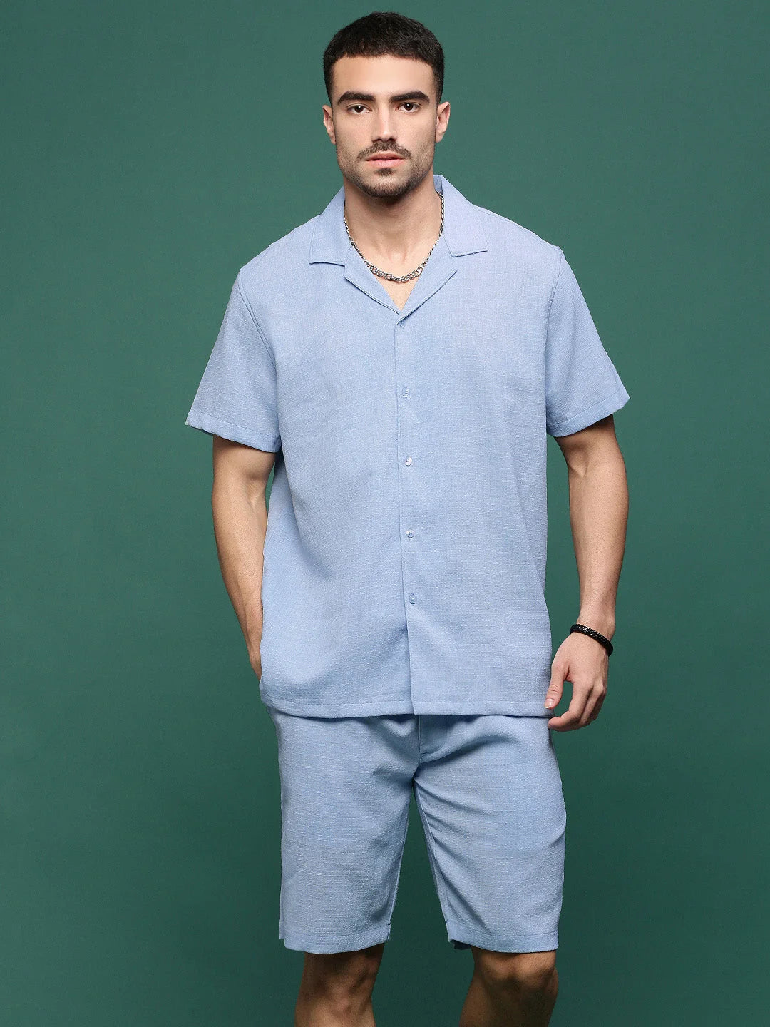 Blue Solid Co Ord Sets Men | Cotton Mens Two Piece Sets