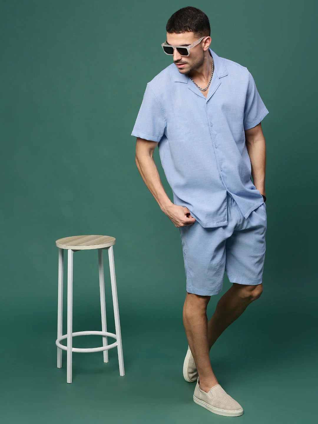 Blue Solid Co Ord Sets Men | Cotton Mens Two Piece Sets