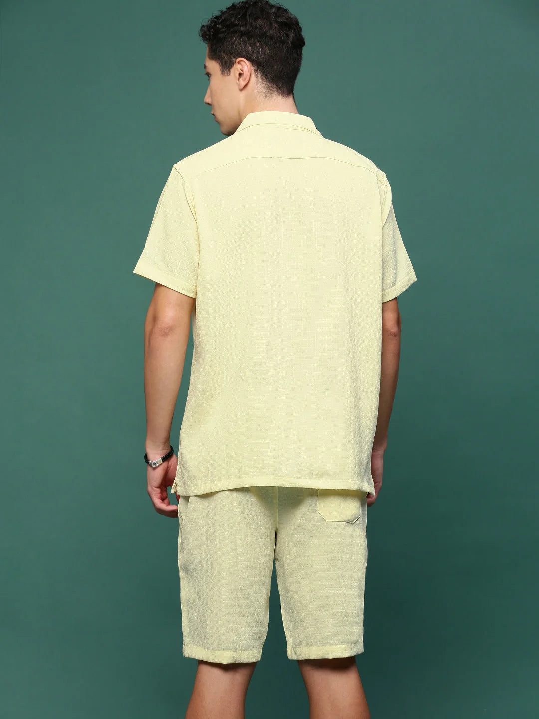 Men's Yellow Solid Co Ord Set | Cuban Collar, Cotton Fabric