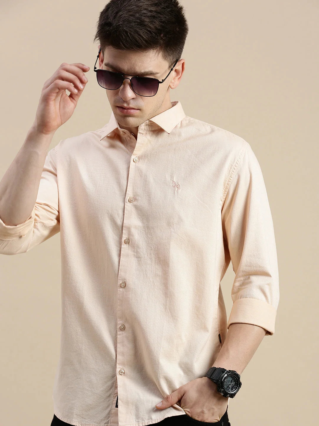 Men's Peach Solid Cotton Shirt | Casual & Formal Shirts