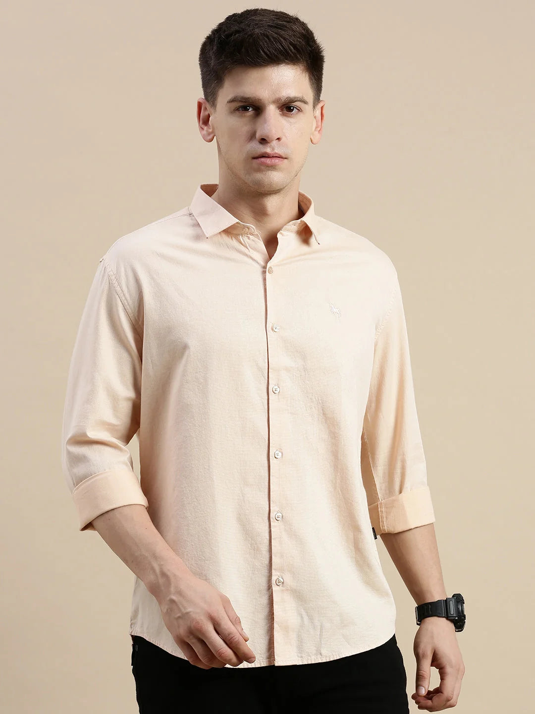 Men's Peach Solid Cotton Shirt | Casual & Formal Shirts