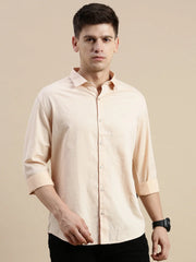 Men Spread Collar Solid Peach Shirt-Jetlagplain-5544-Peach