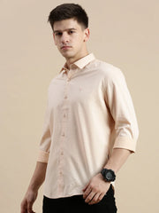 Men Spread Collar Solid Peach Shirt-Jetlagplain-5544-Peach