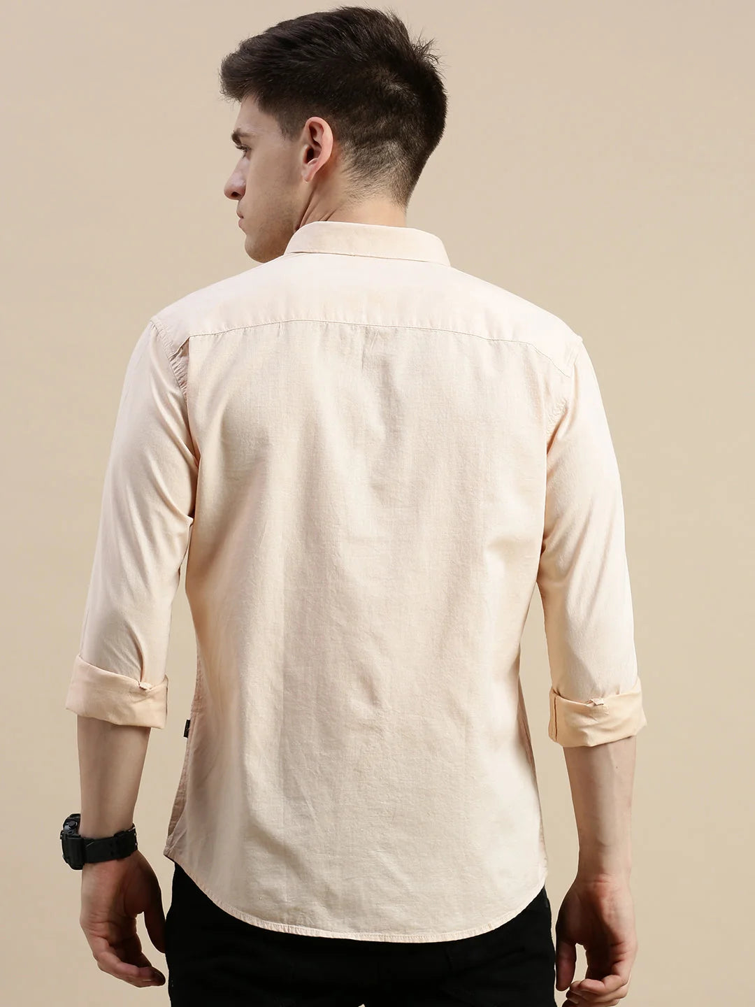 Men's Peach Solid Cotton Shirt | Casual & Formal Shirts