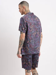 Men Abstract Cuban Collar Multi Co-Ords Set-John-2397-Multi