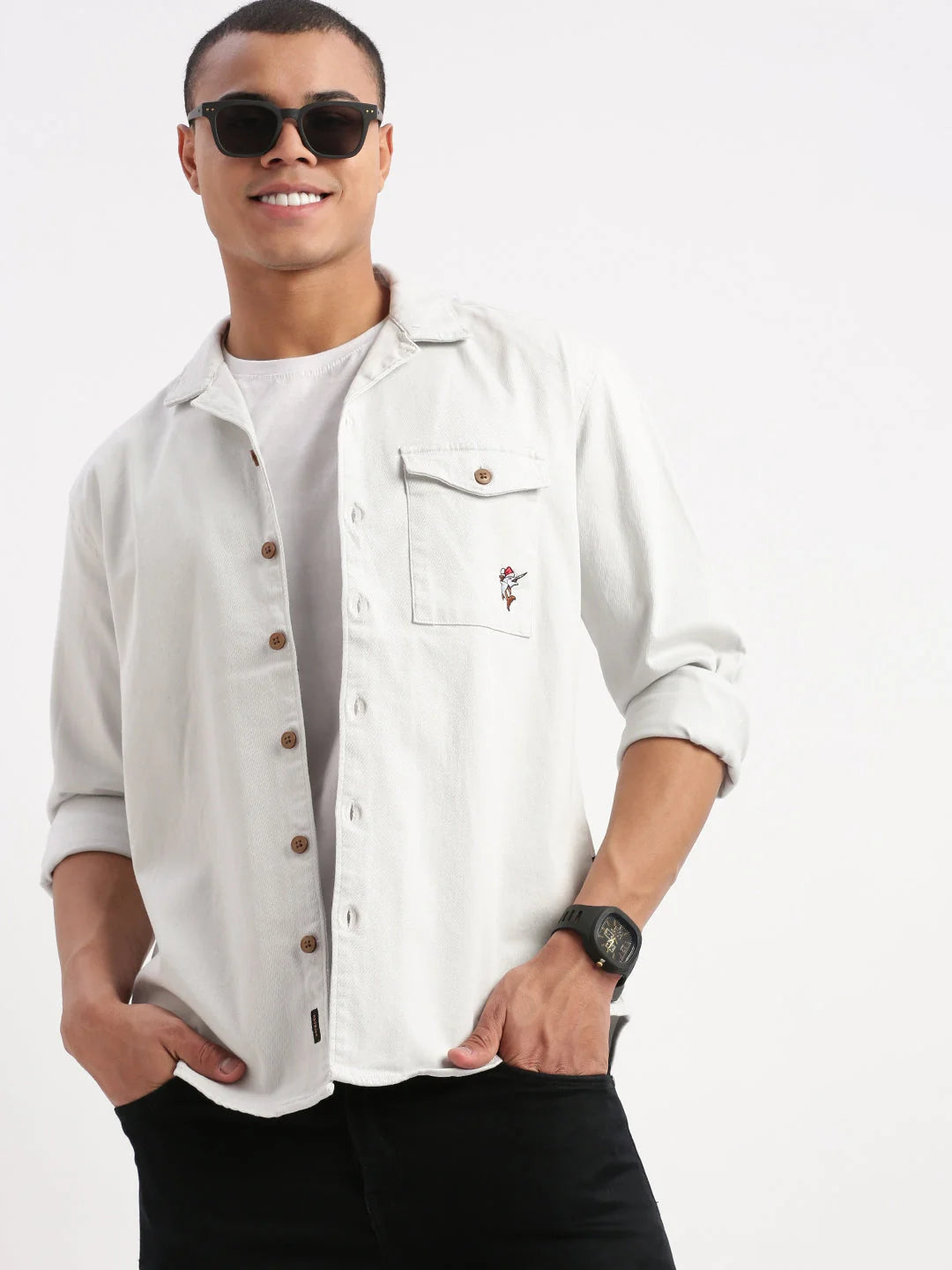 White Cuban Collar Oversized Shacket | DesiQlo Men's Shirt
