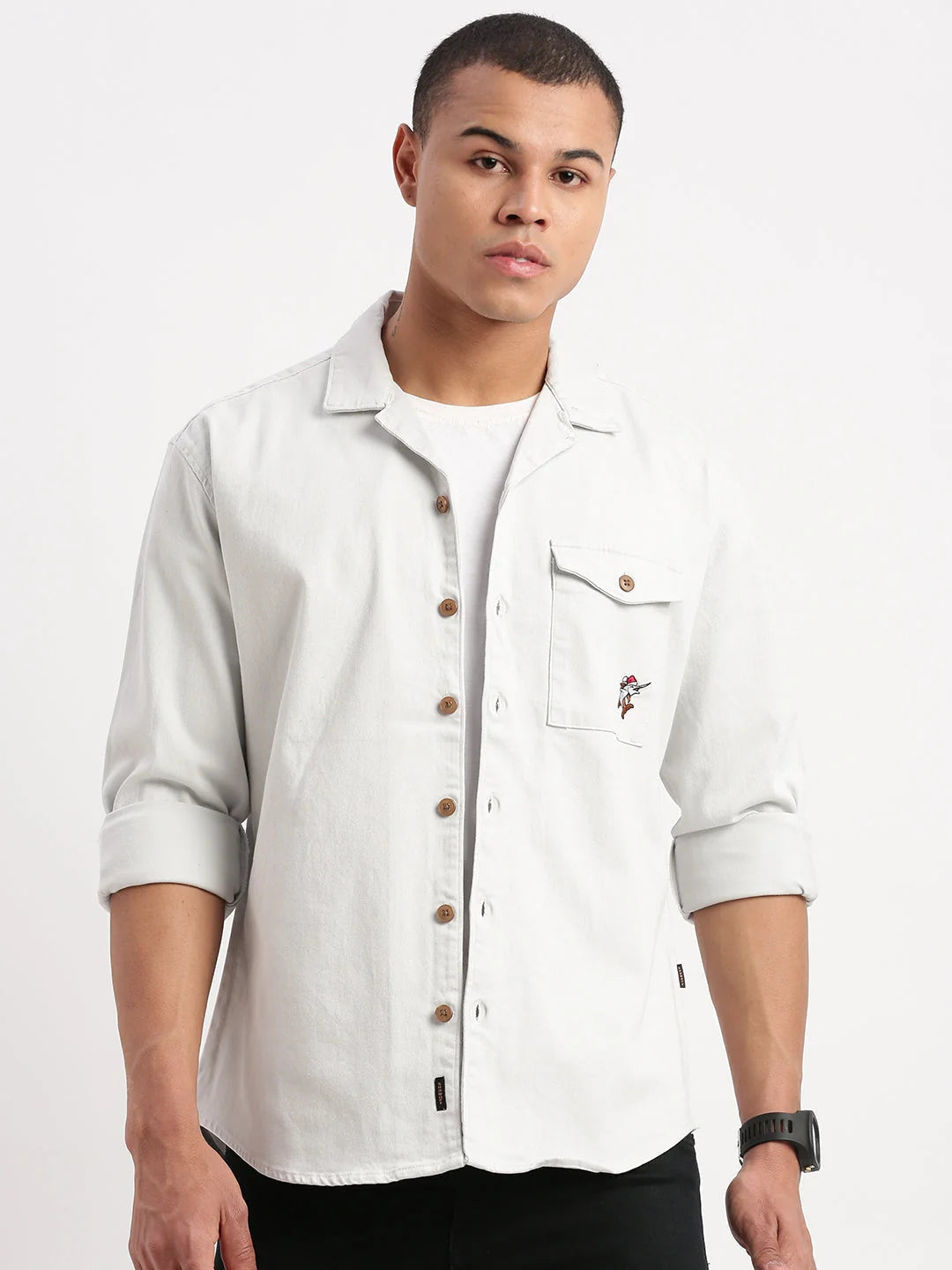 White Cuban Collar Oversized Shacket | DesiQlo Men's Shirt