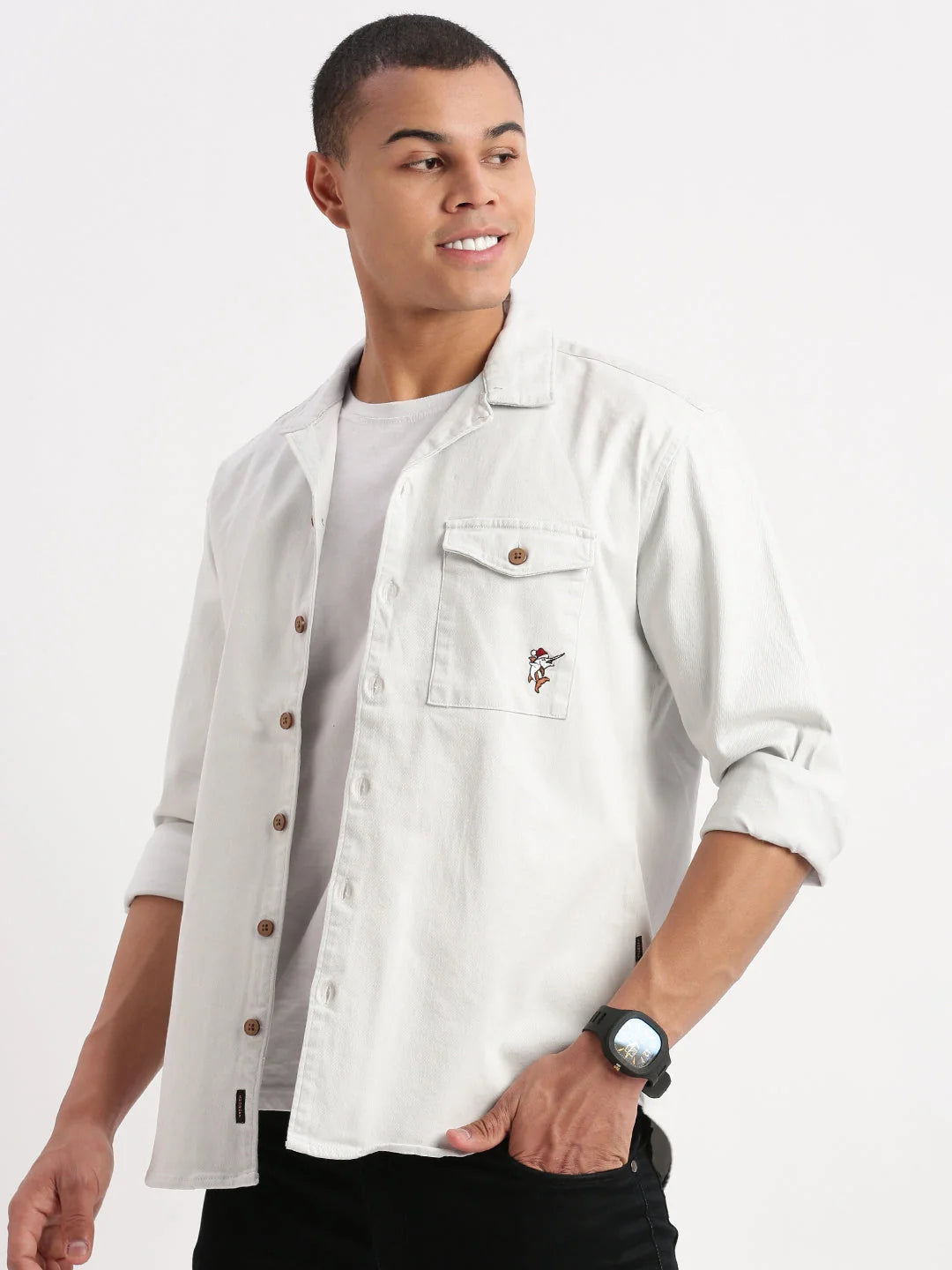 White Cuban Collar Oversized Shacket | DesiQlo Men's Shirt
