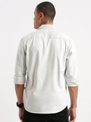 Men Cuban Collar Solid White Oversized Shacket Shirt-JoloJacket-5452-White