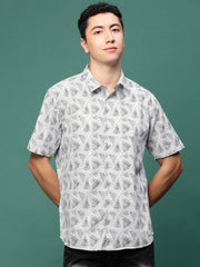 Men White Geometric Slim Fit Shirt-Joses-3264-White