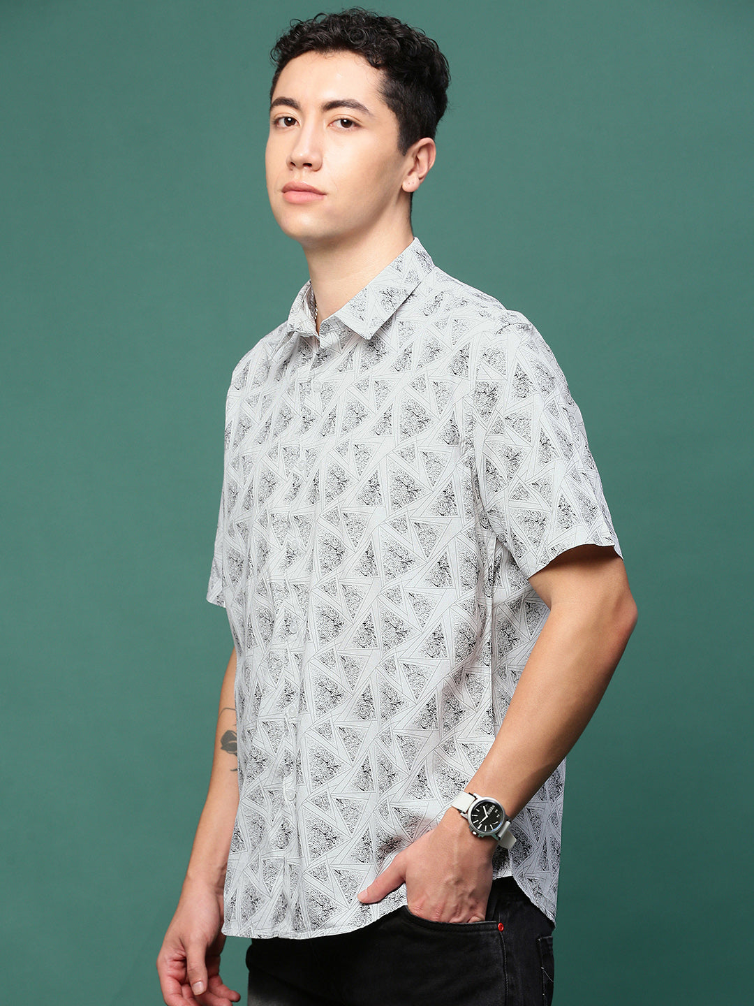 Wholesale Men White Geometric Slim Fit Shirt