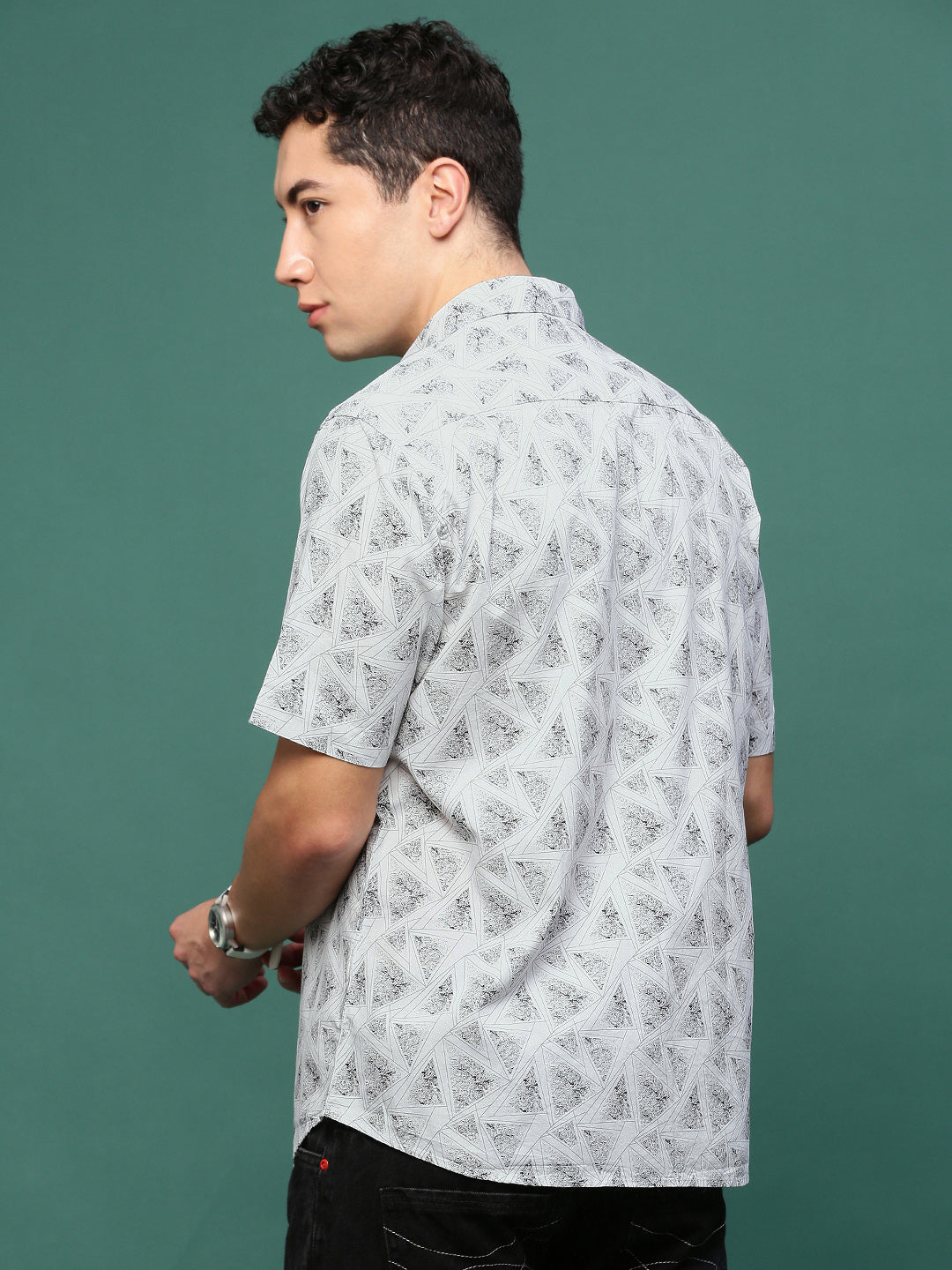 Wholesale Men White Geometric Slim Fit Shirt