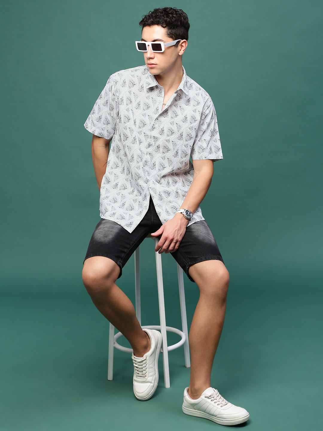 Wholesale Men White Geometric Slim Fit Shirt