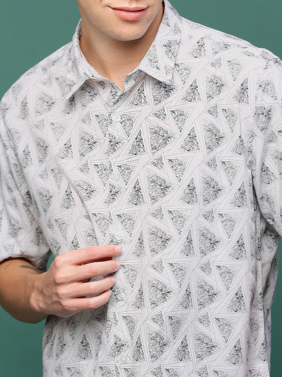 Wholesale Men White Geometric Slim Fit Shirt