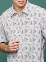 Men White Geometric Slim Fit Shirt-Joses-3264-White