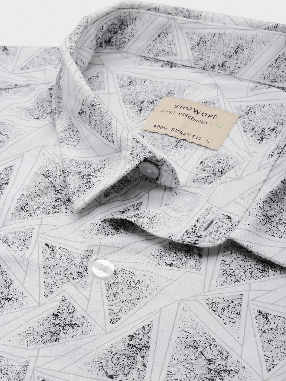 White Geometric Slim Fit Cotton Mens Shirt | Printed Shirt