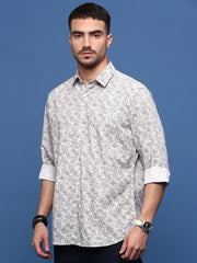 Men White Graphic Slim Fit Shirt-Joses-3286-White