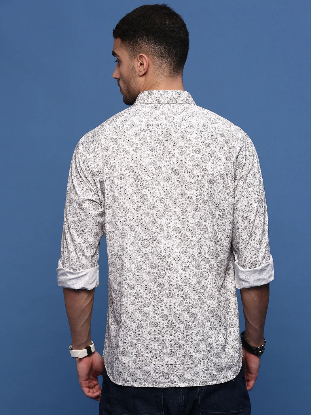 White Graphic Cotton Shirt - Slim Fit Mens Shirt | DesiQlo