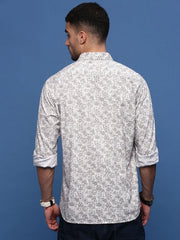 Men White Graphic Slim Fit Shirt-Joses-3286-White