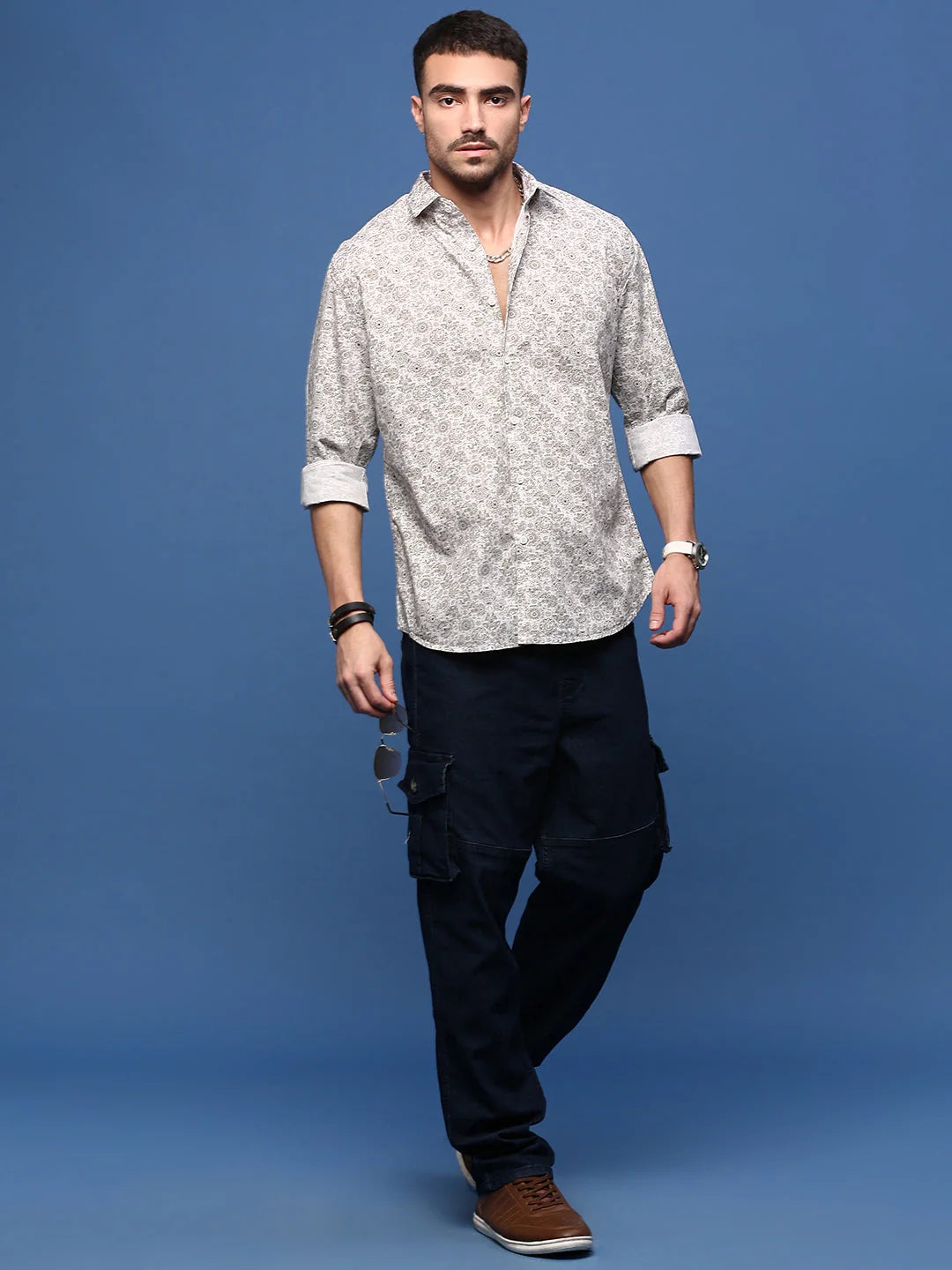 White Graphic Cotton Shirt - Slim Fit Mens Shirt | DesiQlo