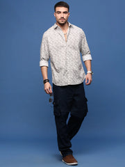 Men White Graphic Slim Fit Shirt-Joses-3286-White
