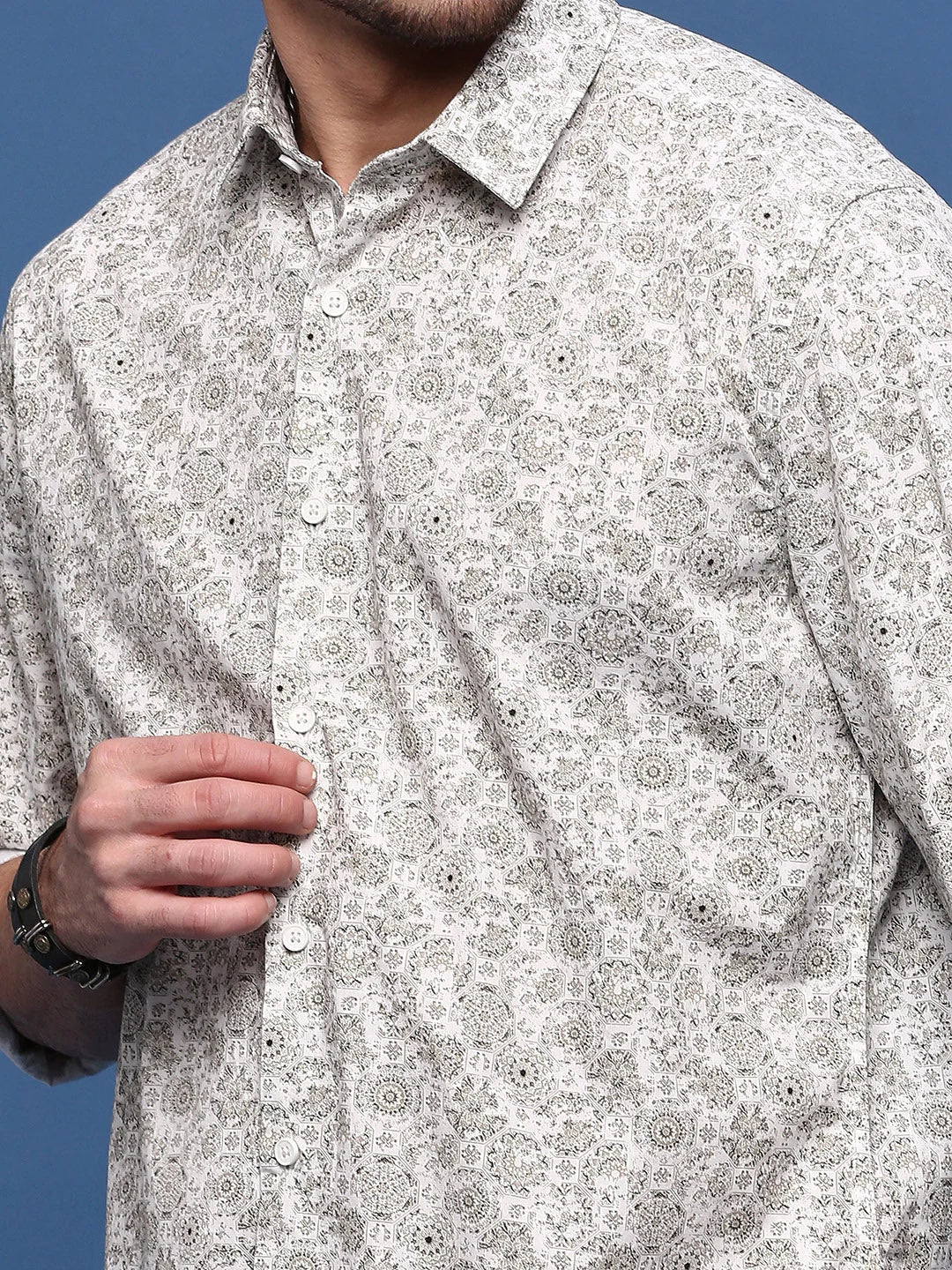 White Graphic Cotton Shirt - Slim Fit Mens Shirt | DesiQlo